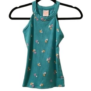 JUMPING BEANS GIRLS TEAL FLORAL SUMMER TOP SIZE 10